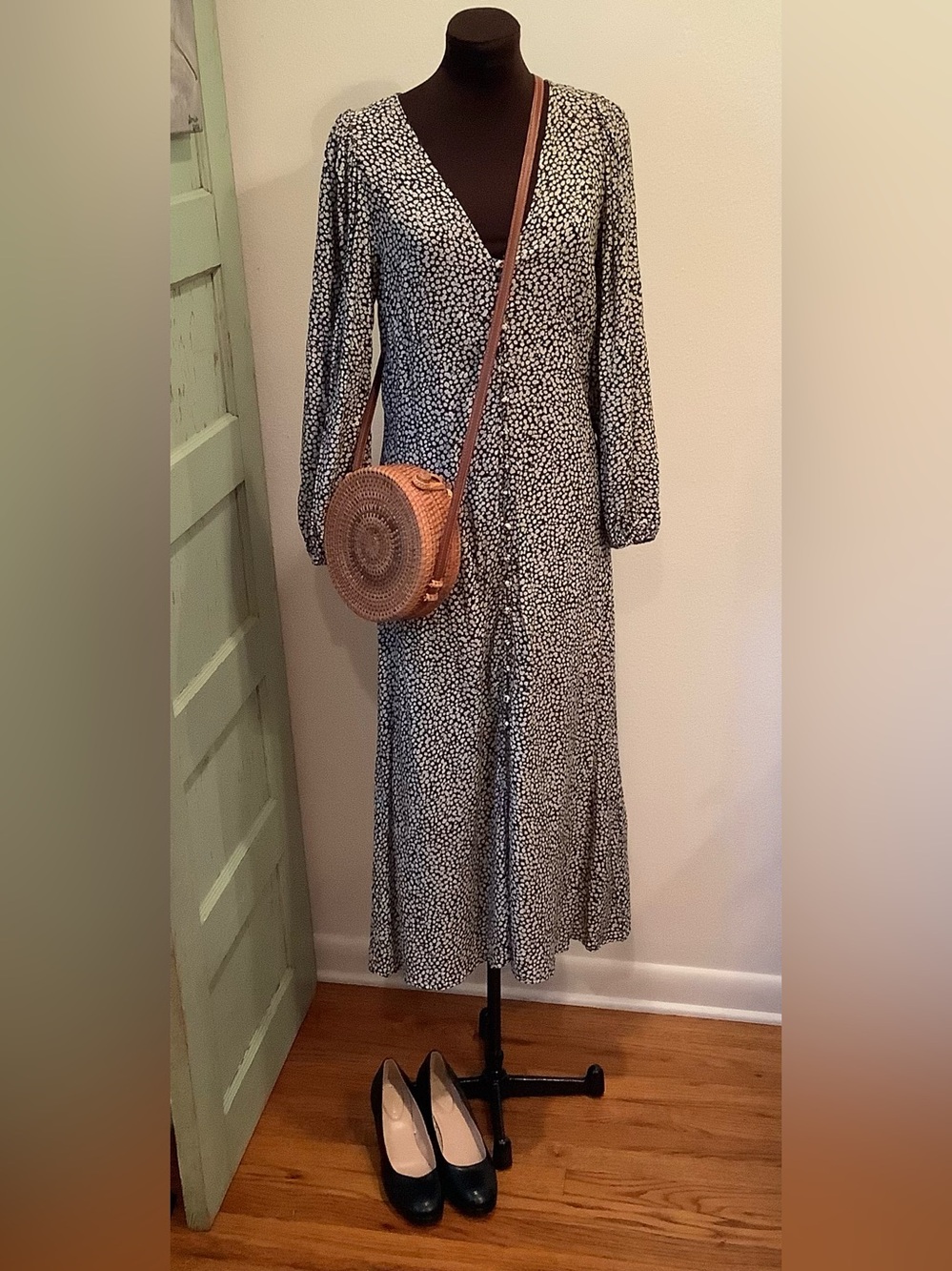 H&M Maxi Floral Dress Puff Sleeve Boho Romantic Gypsy Dress Sz 4